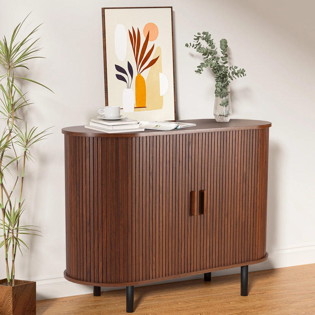 MARNUR Sideboard Buffet Cabinet 40" Storage Cabinet with 2 Sliding Tambour Doors, Adjustable Shelves for Kitchen, Living Room, Hallway, Entryway