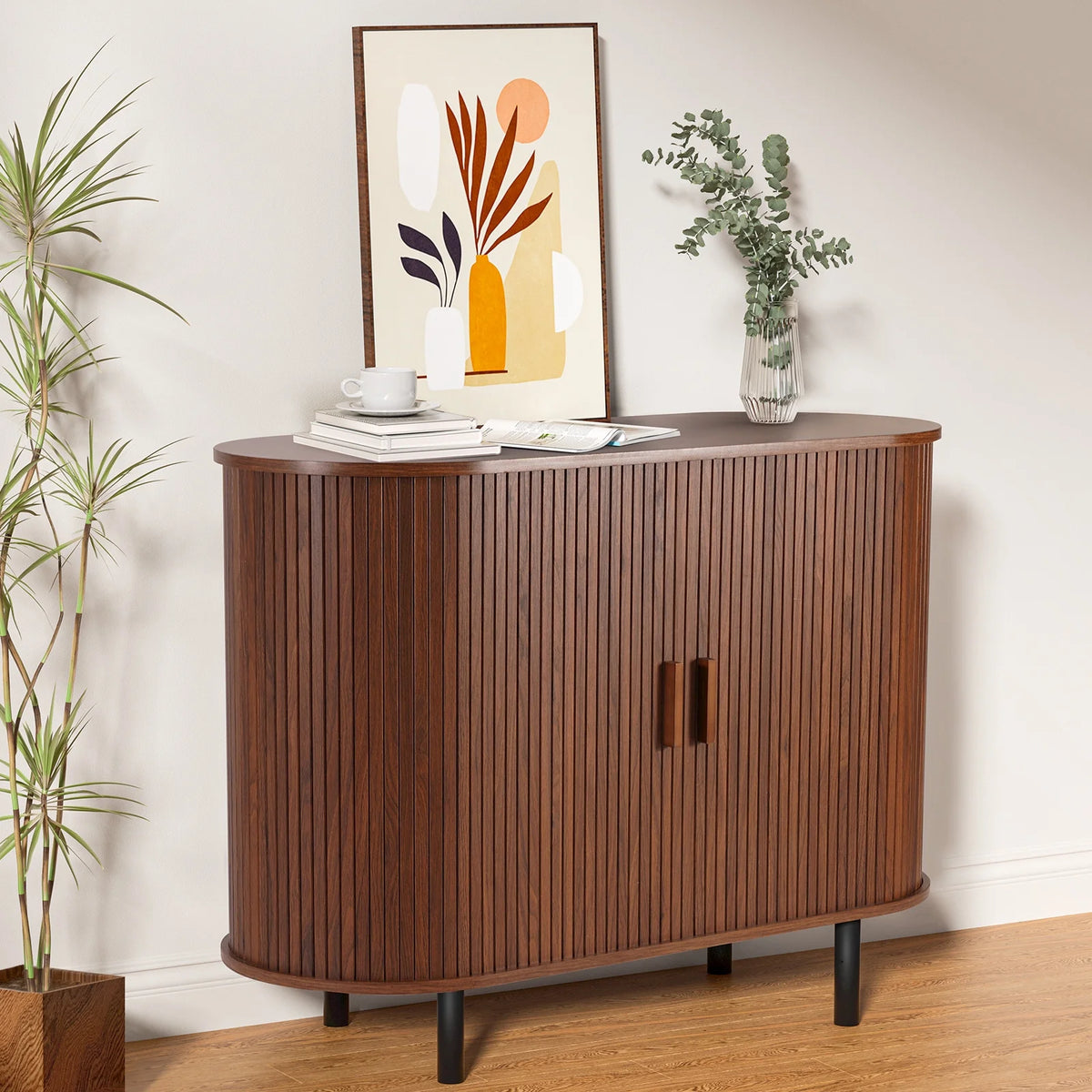 MARNUR Sideboard Buffet Cabinet 40" Storage Cabinet with 2 Sliding Tambour Doors, Adjustable Shelves for Kitchen, Living Room, Hallway, Entryway