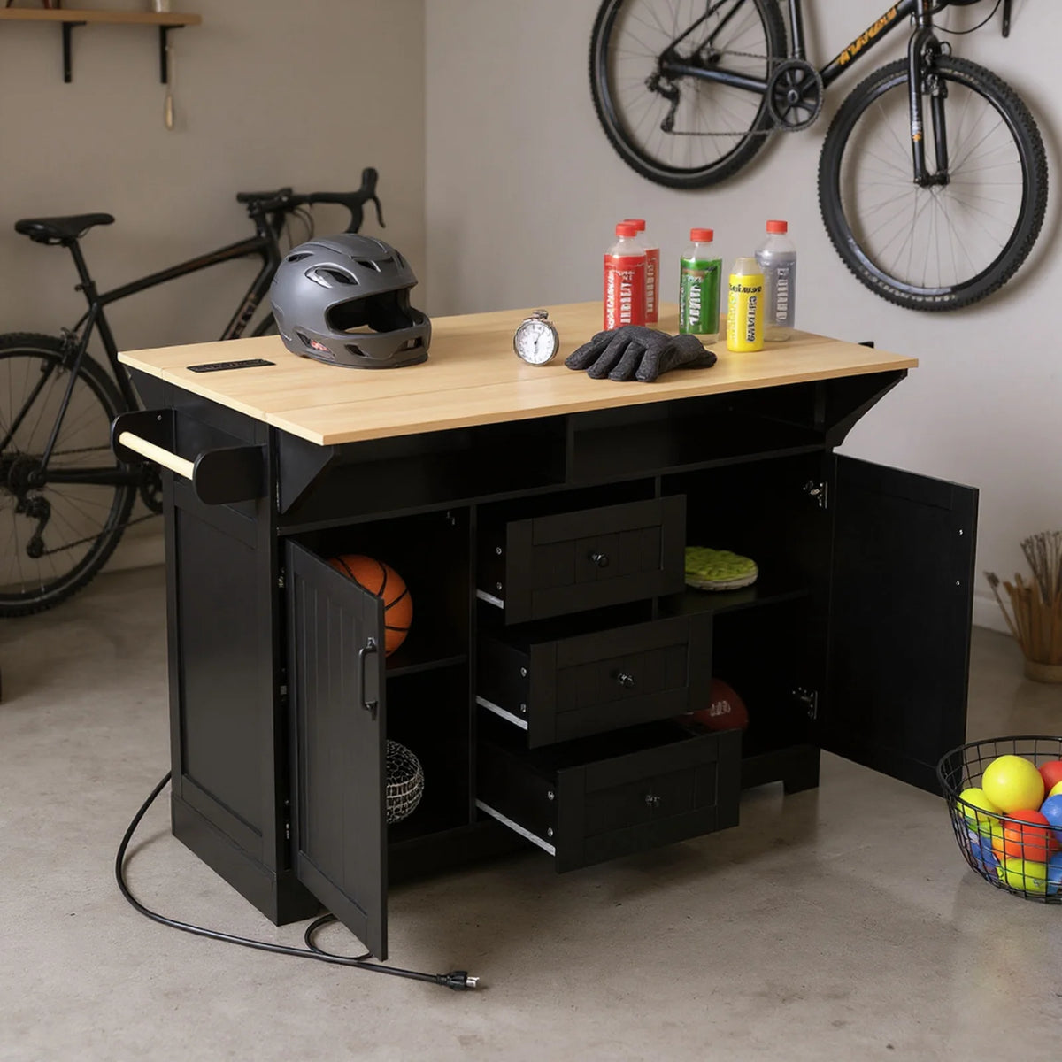 Homy Casa Rolling Large Garage Storage Cabinet with Dual Drop Leaves, Power Outlets for Office Gym, School