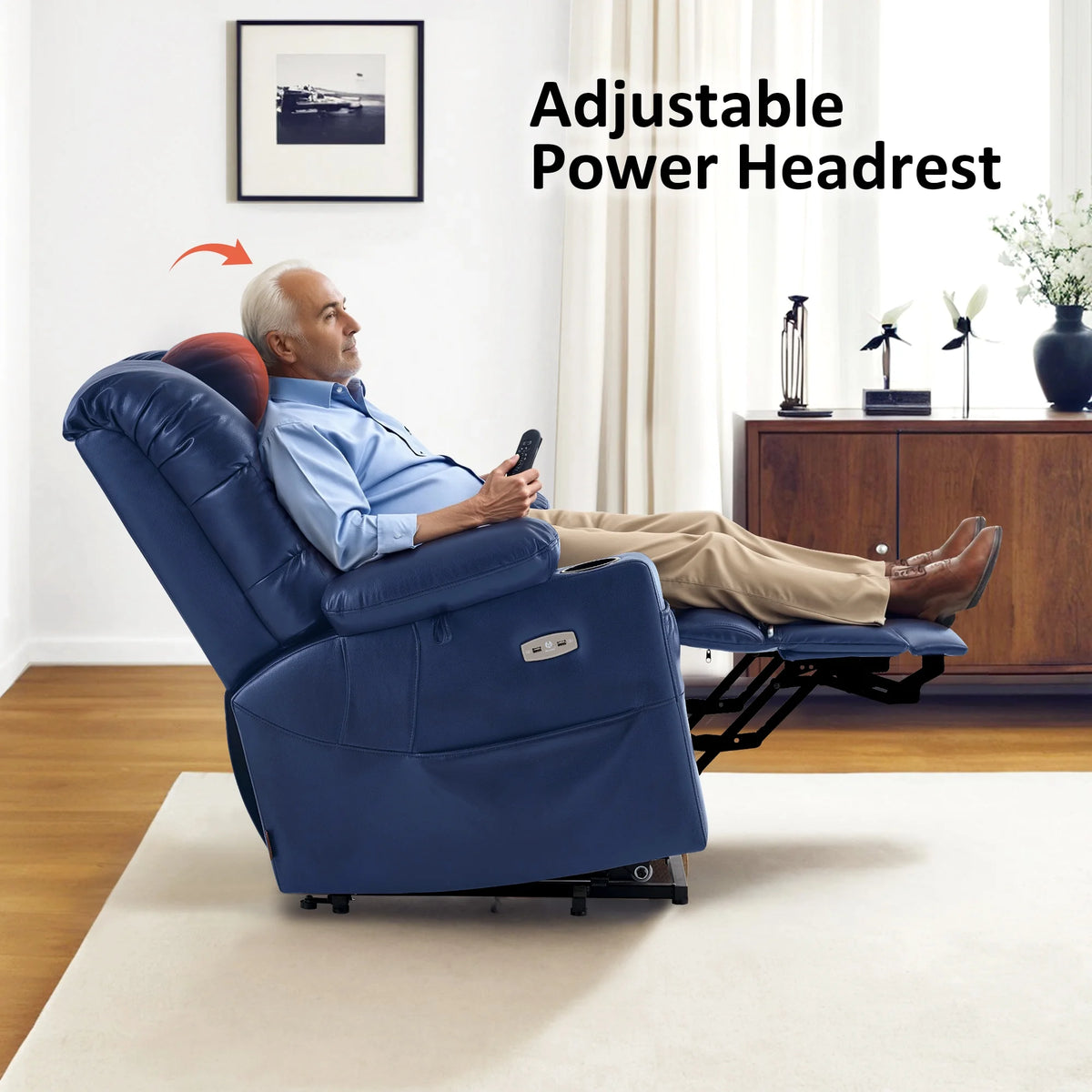 MCombo Triple Motor Power Lift Recliner for Elderly, Sleep Recliner Sofa with Adjustable Headrest, Faux Leather, Dark Brown