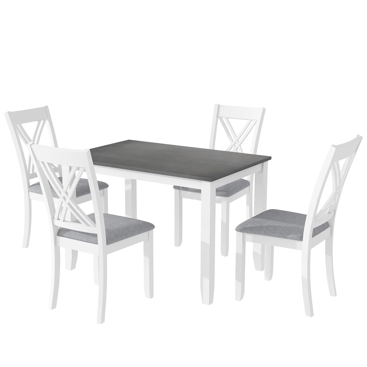 Seizeen Solid Wood Kitchen Table and Chairs, Dining Room Table Set for 4 with Gray Upholstered Chairs, Wood Grain Table Heavy-Duty Frame, Rustic Minimalist Style Breakfast Nook Set
