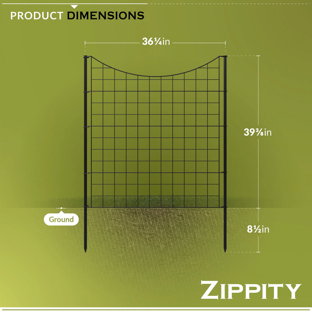 39in H (5 Fence Panels) No Dig Easy Install Zippity Black Metal Fence, Decorative Fence Ideal for Garden Fencing For Dogs, Temporary Fence or Garden Fence Animal Barrier, WF29006