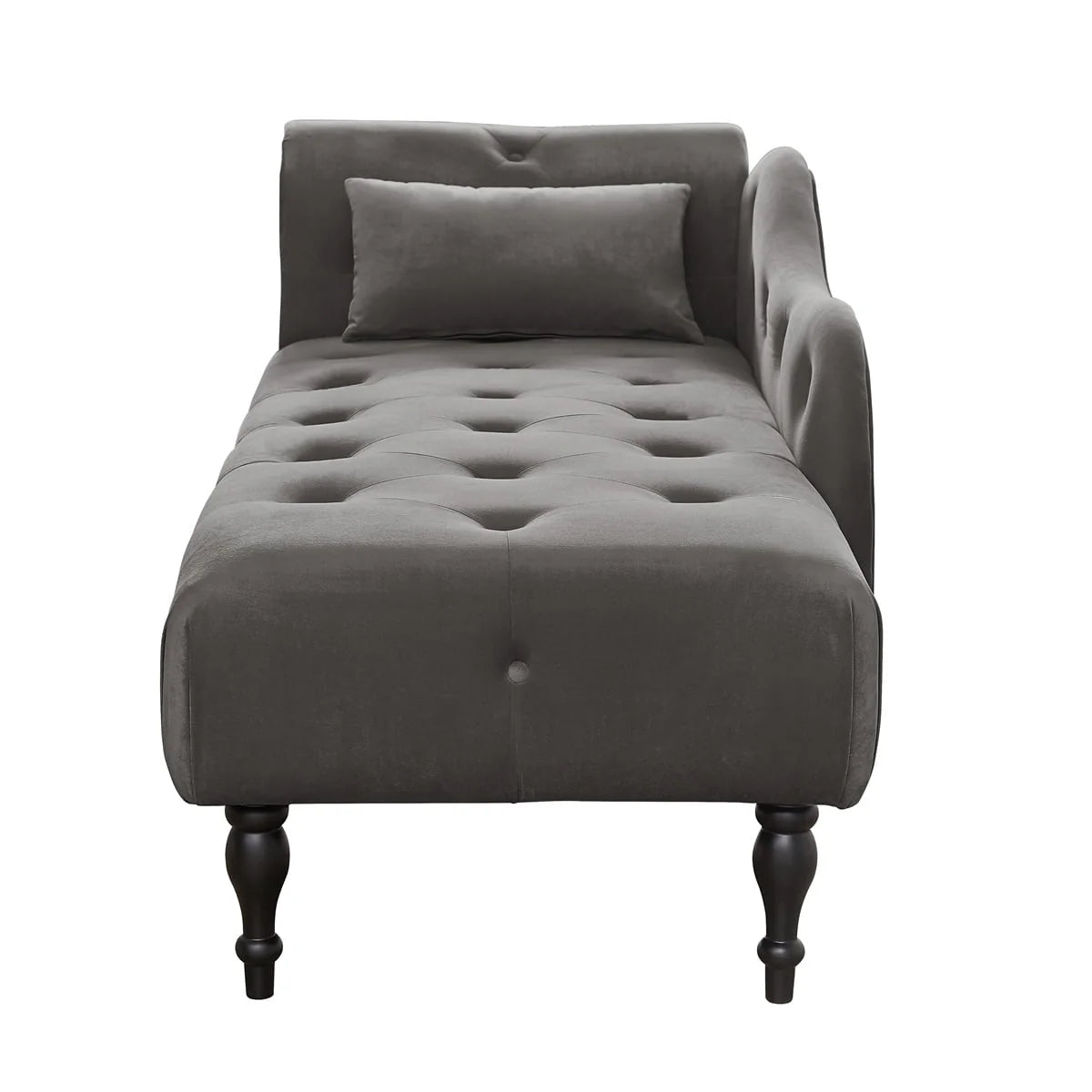 Velvet Chaise Lounge, Rolled Arm Chaise Lounges with 1 Pillow & Solid Wood Legs, 60.6" Left Arm Tufted Lounger Sleeper Sofa Facing Chaise Lounge with Buttons Tufted Nail Head Trimmed, Grey