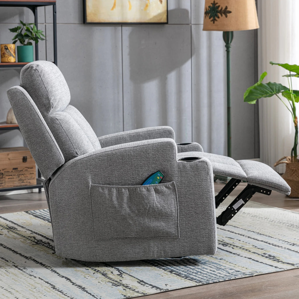 Bonzy Home Heated Manual Massage Recliner with Cup Holder Padded Breathable Fabric Recliner, Home Theater Seating Navy