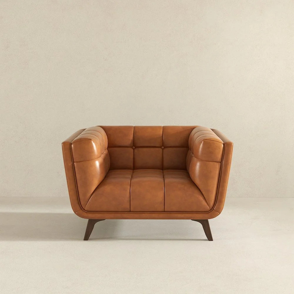 Allen Mid-Century Modern Velvet Upholstered Armchair in Blue