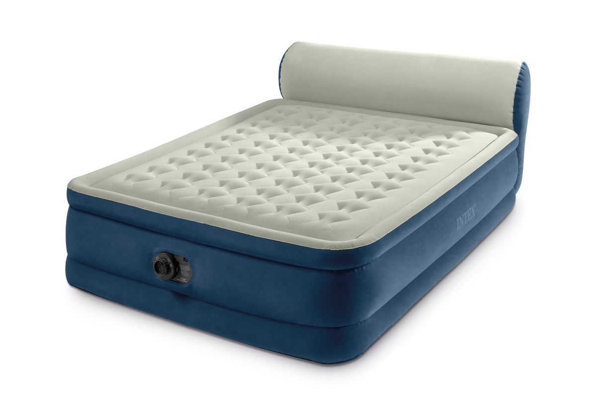 Intex Headboard 18" Queen Dura-Beam Deluxe Raised Air Bed Mattress with Built-in Pump
