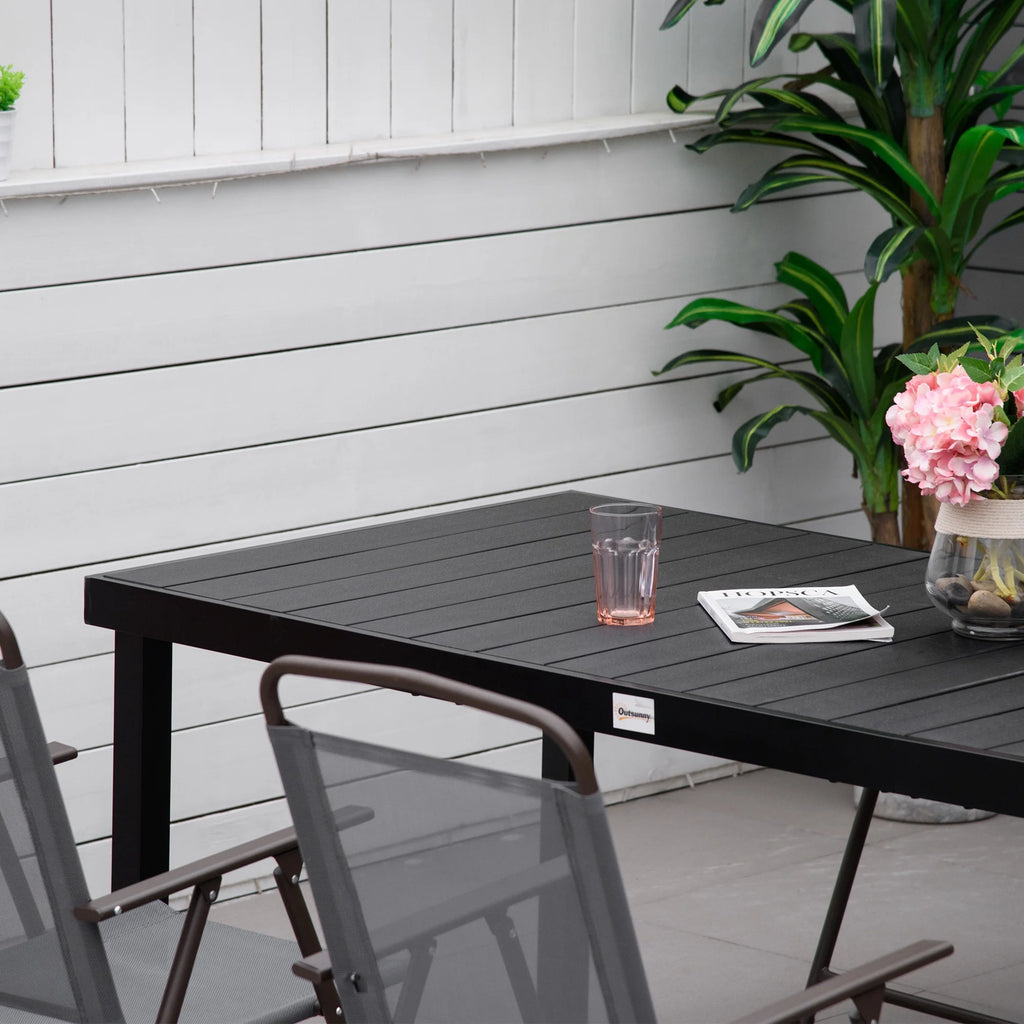 Outsunny 75" x 35" Outdoor Dining Table for 8 People, Rectangular Aluminum Frame Garden Table with All-Weather Faux Wood Top, Natural