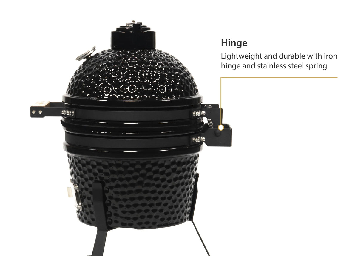VESSILS 9.8-inch W Kamado Charcoal BBQ Grill Heavy Duty Ceramic Barbecue Smoker and Roaster with Built-in Thermometer and Stainless Steel Grate (13 Inch Stand, Black)