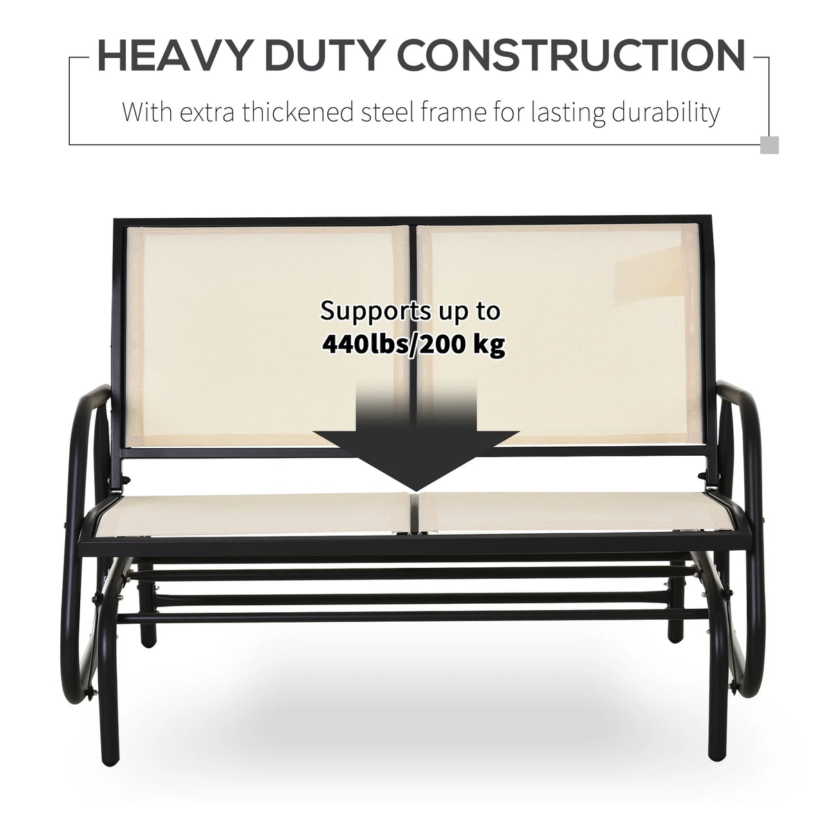 Outsunny 2-Person Outdoor Glider Bench, Patio Double Swing Rocking Chair Loveseat w/Powder Coated Steel Frame for Backyard Garden Porch, Black