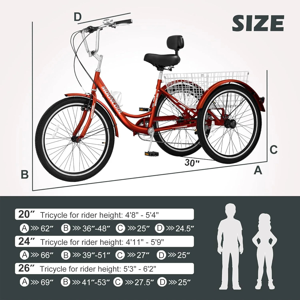 FICISOG 7 Speed Adult Tricycle for Women, 20/24/26 Inch Adult Trike with Basket, 3 Wheel Bikes for Adults Seniors, Cruise Trike for Shopping Picnic