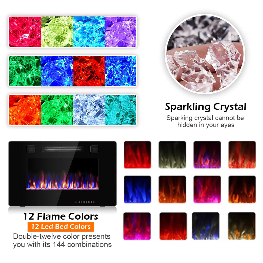 Costway 36'' Electric Fireplace Recessed Ultra Thin Wall-Mounted Heater w/Multicolor Flame
