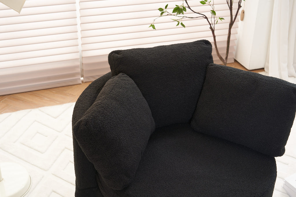 Swivel Barrel Chair, Teddy Round Swivel Accent Sofa Chairs with 3 Pillows and Storage, Modern 360 Degree Boucle Swivel Chairs for Living Room, Bedroom, Office (Dark Gray, Teddy)