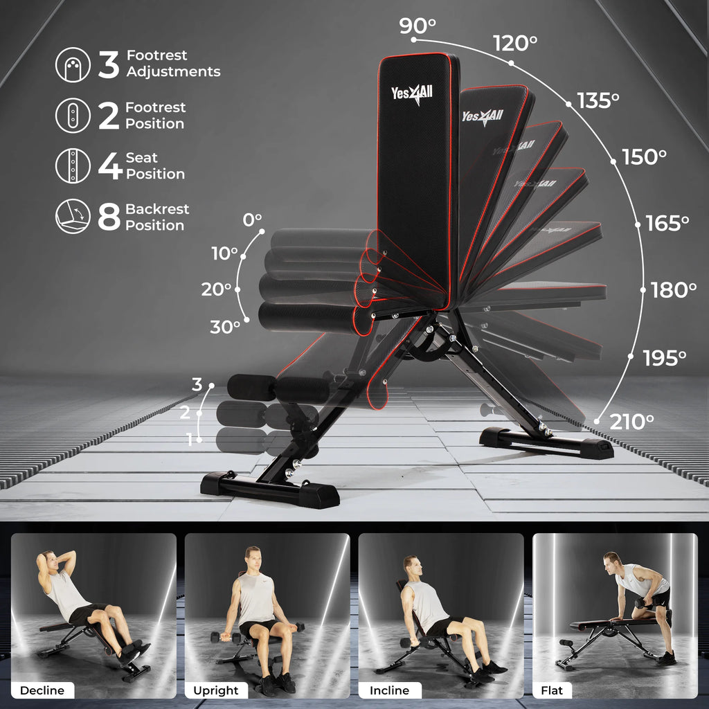 Yes4All Hip Thrust Leg Exercise Machines with Bench, Resistance Bands, Black/Red