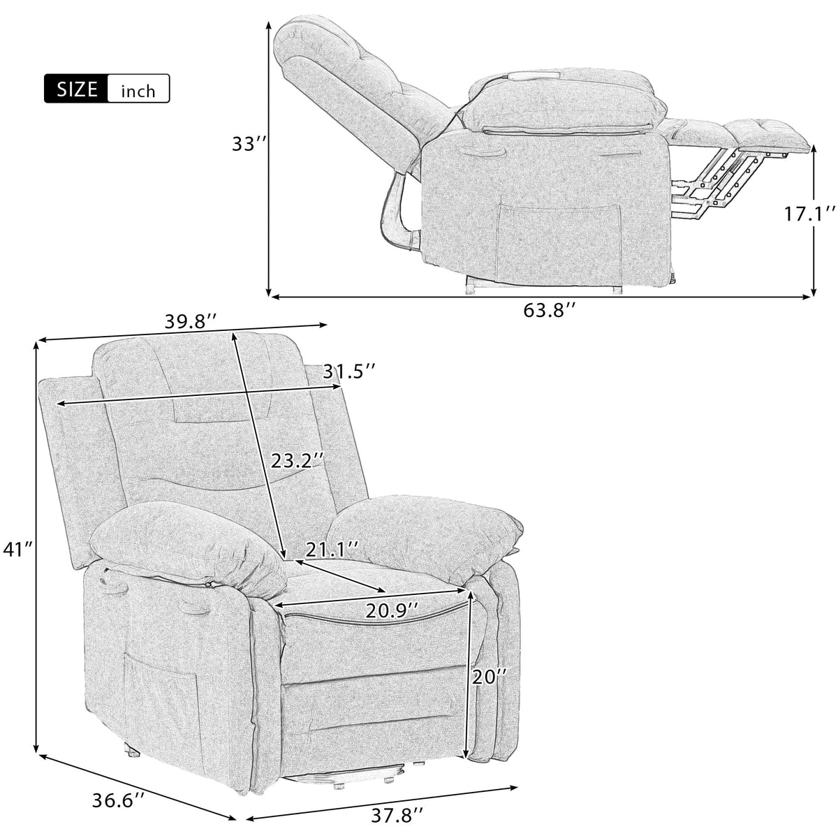 Aukfa Power Lift Massage Recliner Chair with Heat,Single Sofa Chairs for Living Room,Beige