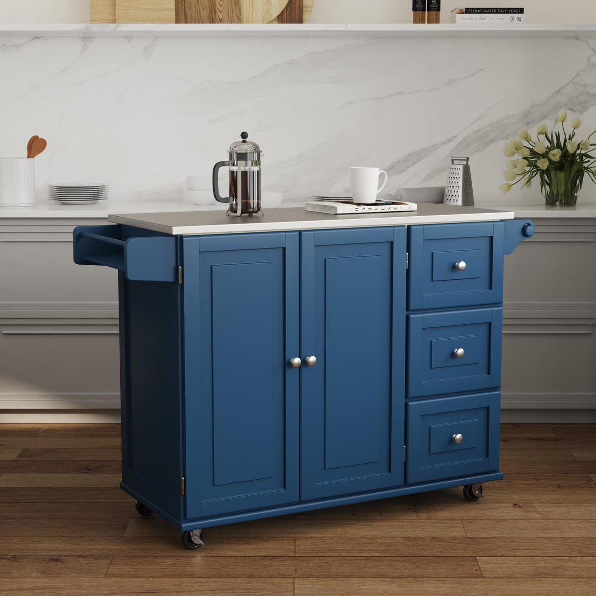 Homestyles Dolly Madison Engineered Wood Kitchen Cart in Sage Green/Nickel