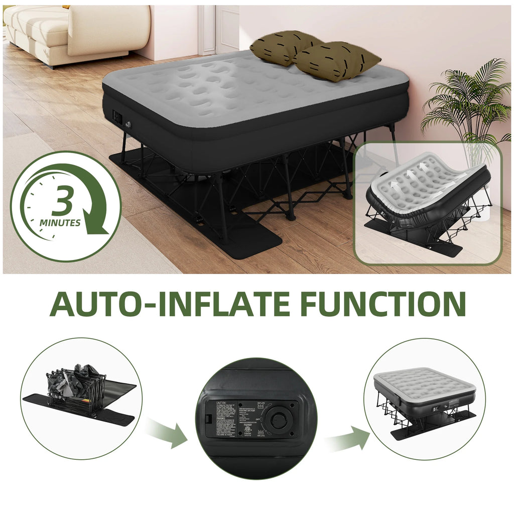 Uforic Inflatable Queen Air Mattress with Built-in Pump, Frame, Velvet Surface & Portable Storage Case, Khaki