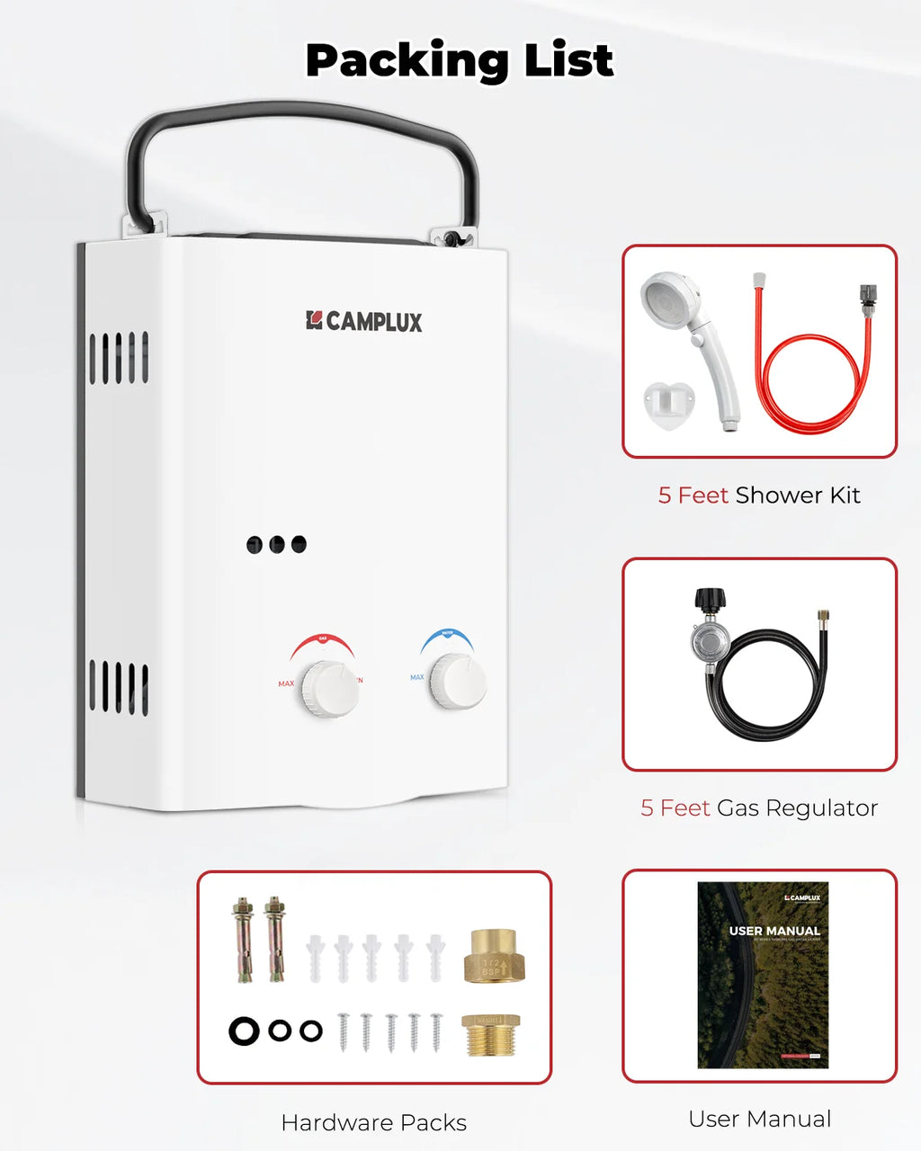 CAMPLUX Portable 1.32 GPM 34,000 BTU Propane Tankless Water Heater for Outdoor