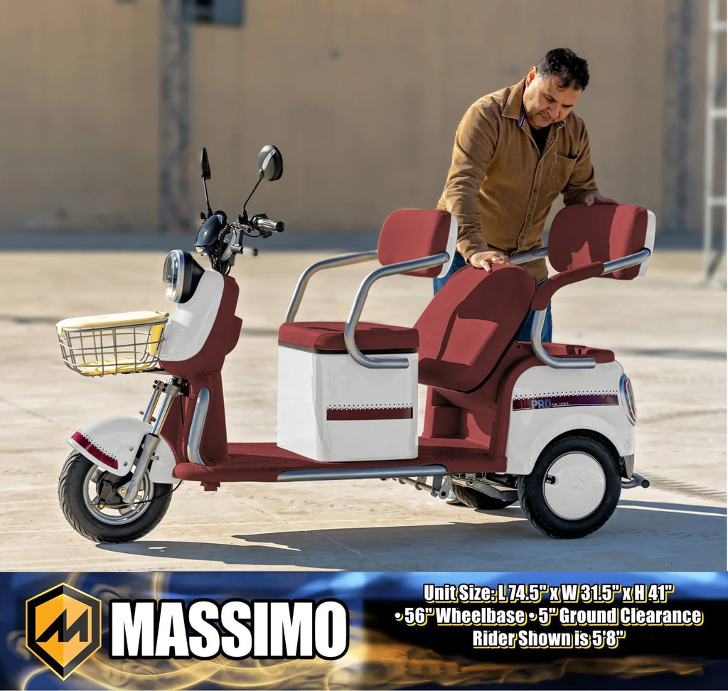 Massimo MGC E-Trike 3-Wheel Electric Cart 17 MPH, 2-Seater Adult Scooter Blue