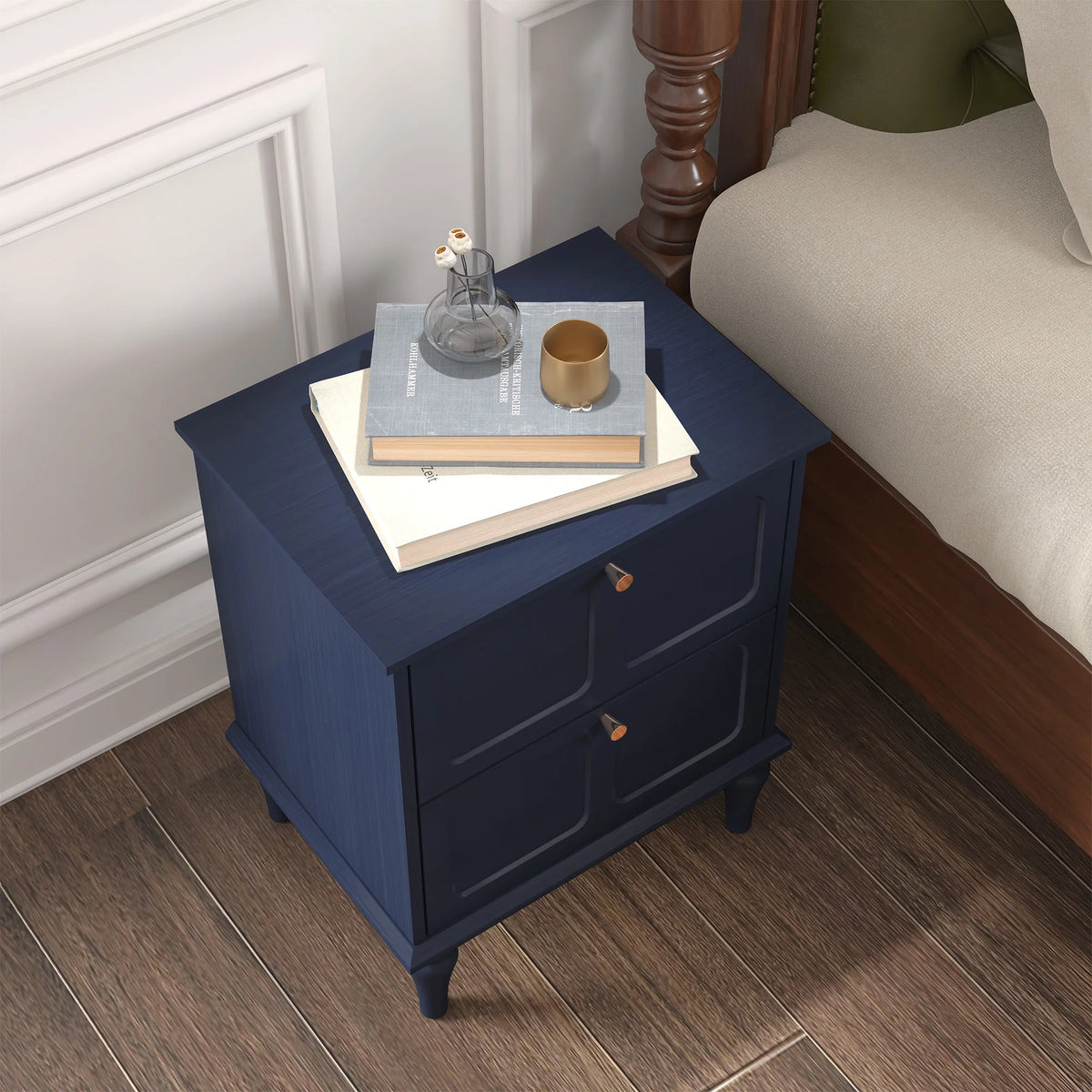 HLR 20" Mid Century Nightstands Set of 2 with Drawers, Wood Bedside Table End Table for Bedroom, Brown