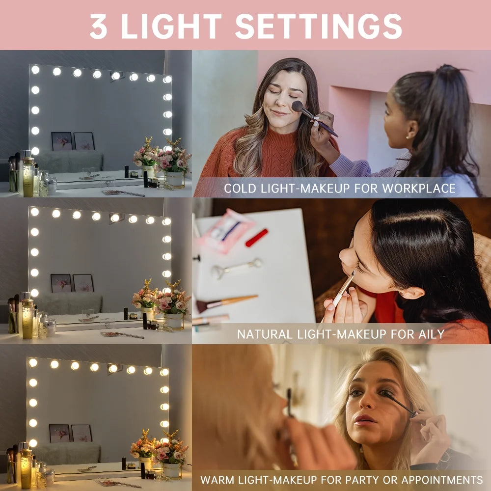 Fenchilin 32"x23" Vanity Mirror with Lights USB Charging Tabletop Wall Mount Metal White