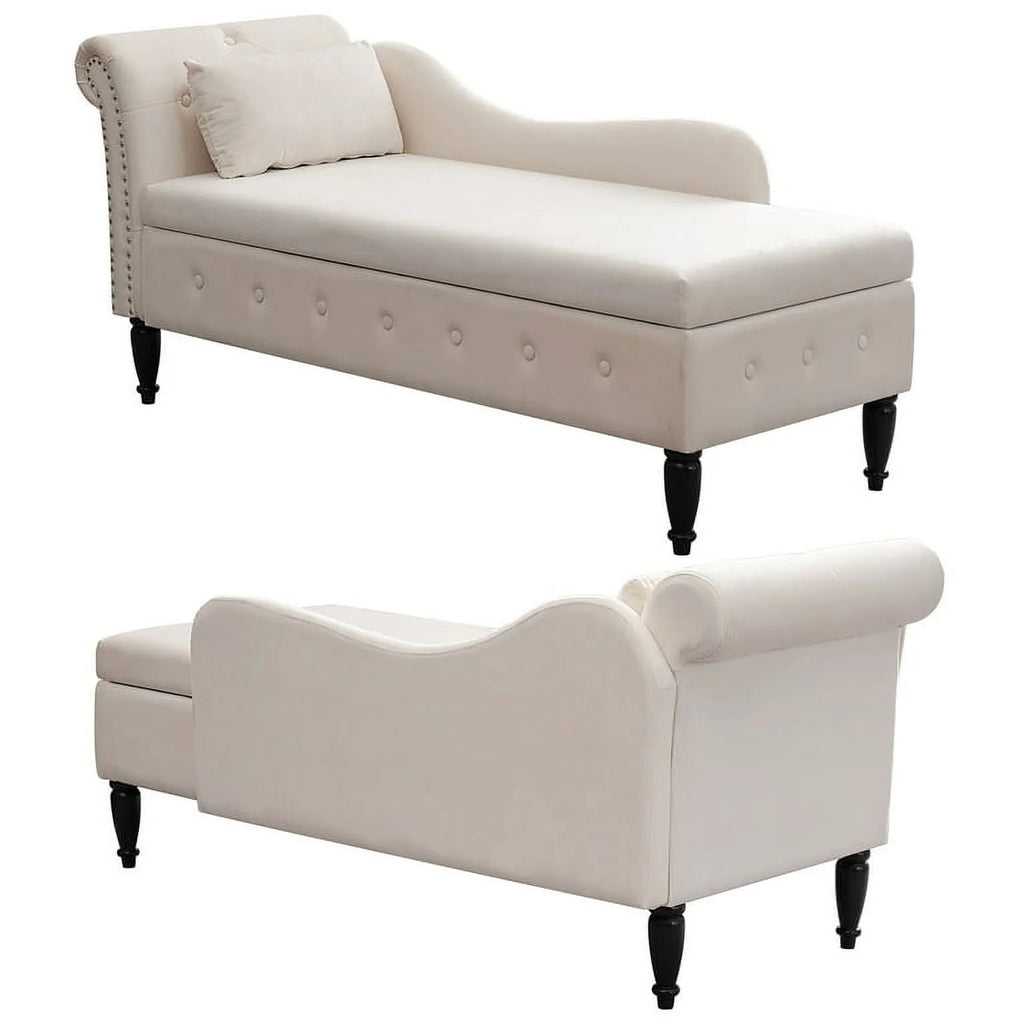 MUZZ Modern Velvet Chaise Lounge Indoor Chair,Tufted Long Lounge with Pillow for Living Room/Bedroom/Office（Beige)