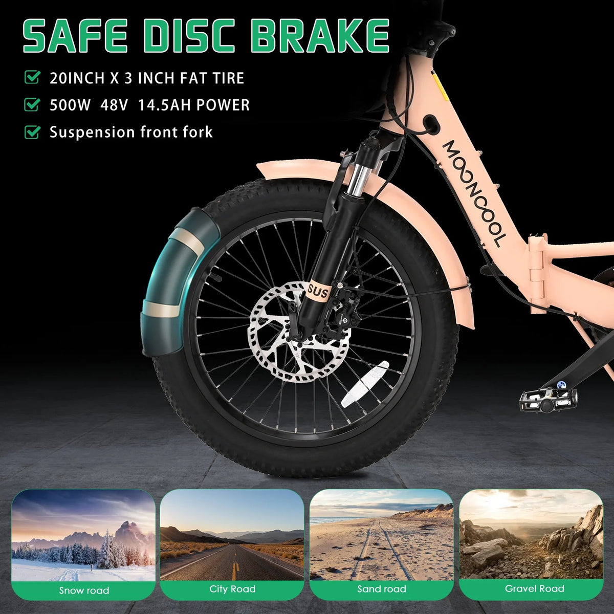MOONCOOL TK1 Folding Electric Tricycle for Adults,48V 14.5Ah Removable battery, 500W Peak 1000w Motor, 20" Fat Tire Step-Thru 3Wheel Electric Bicycle w/Front&Rear Baskets, Certified to UL 2849 by SGS