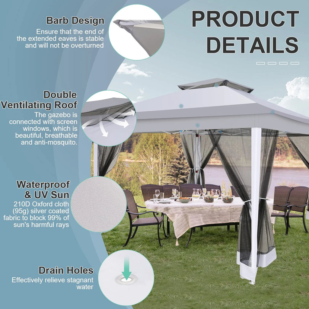 HOTEEL 11x11 Outdoor Waterproof Gazebo, Pop up Canopy Gazebo with Mosquito Netting & UV Protection for Parties, Camping, Weddings, and Backyard Events, Gray