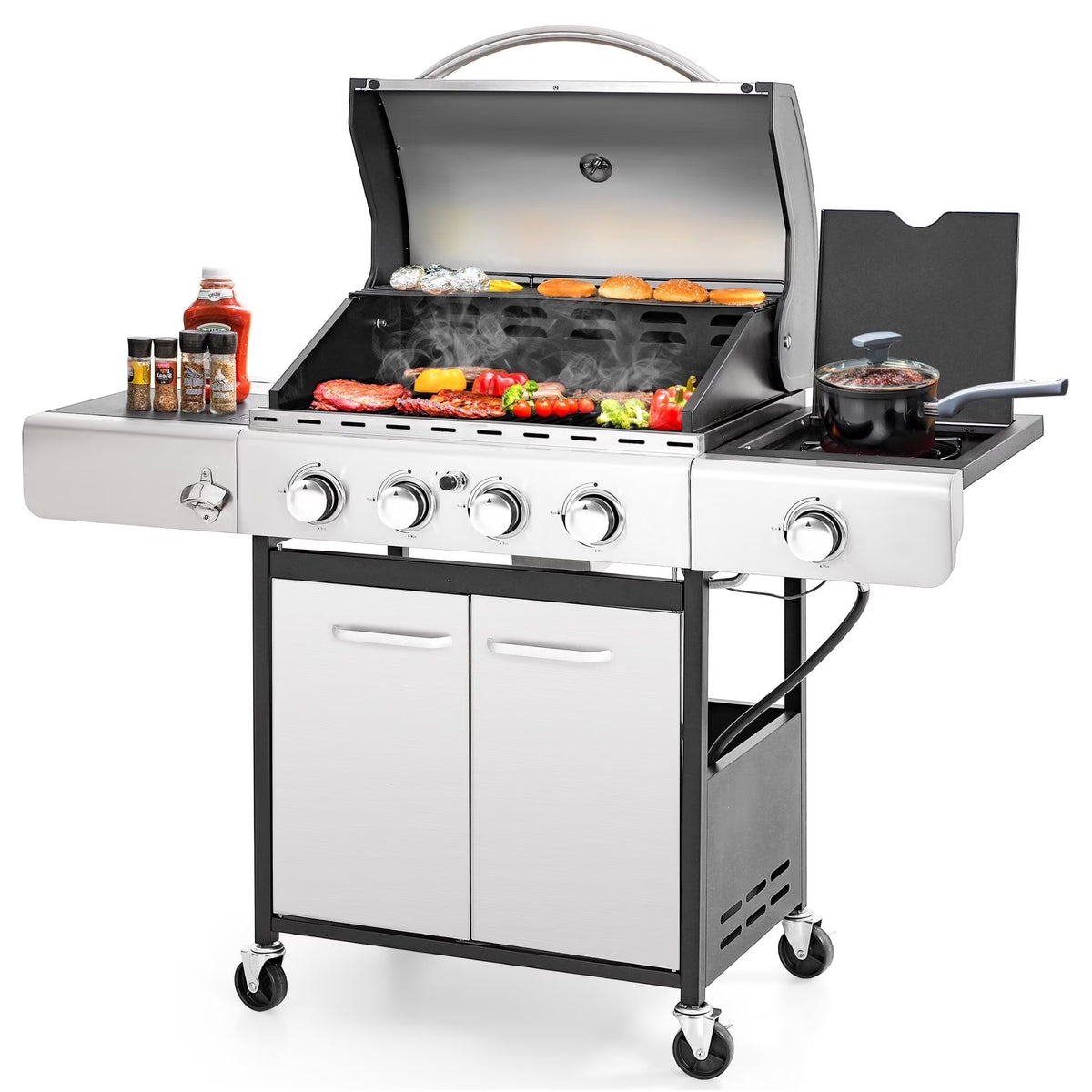 MF Studio 4 Burner Propane Gas Outdoor Grill with Side Burner Stainless Steel BBQ Grill