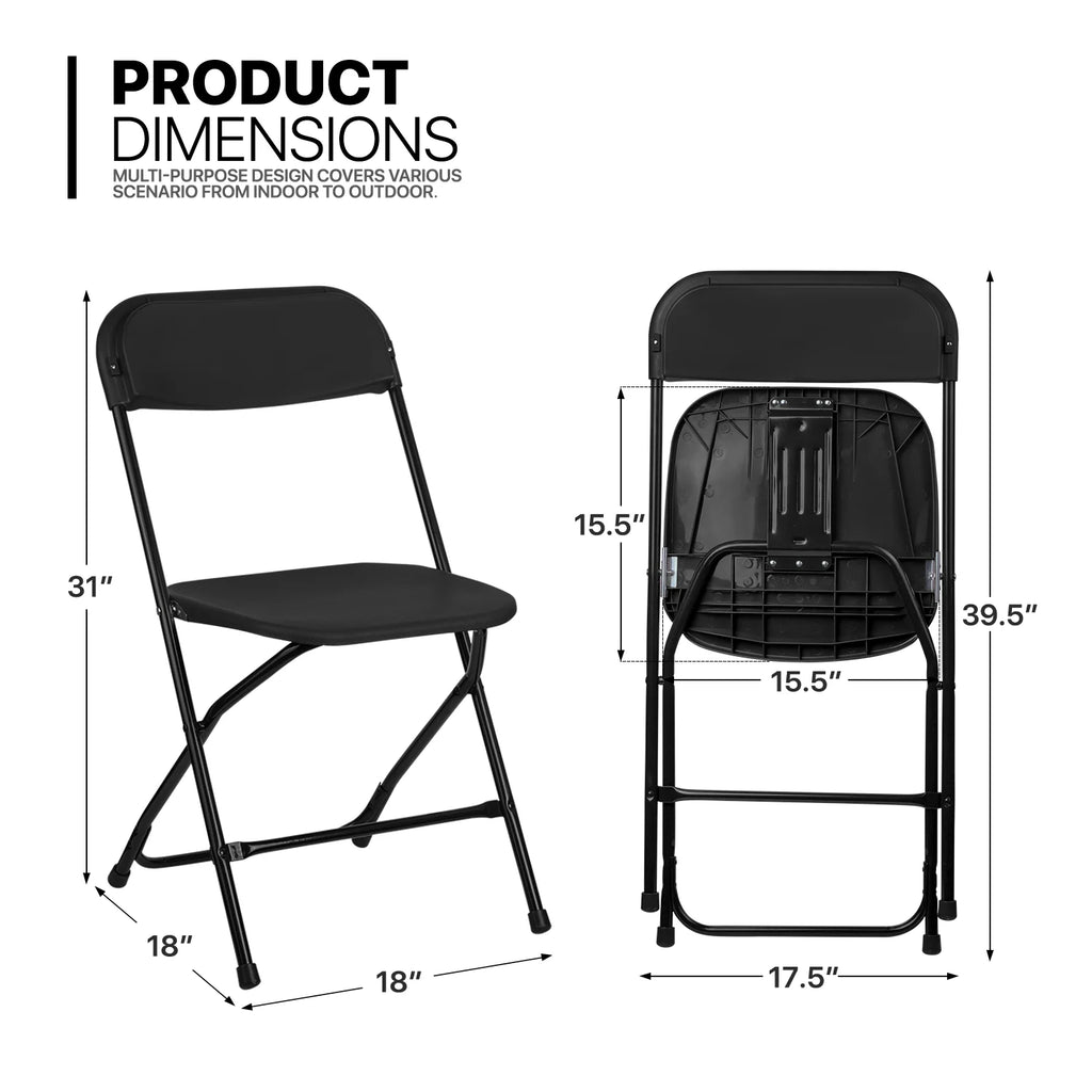 Magshion 11 Pieces 6 Ft Plastic Foldable Card Table and Chair Set Portable Folding Table with Handle Picnic Desk and Folding Chairs with Backrest, Black