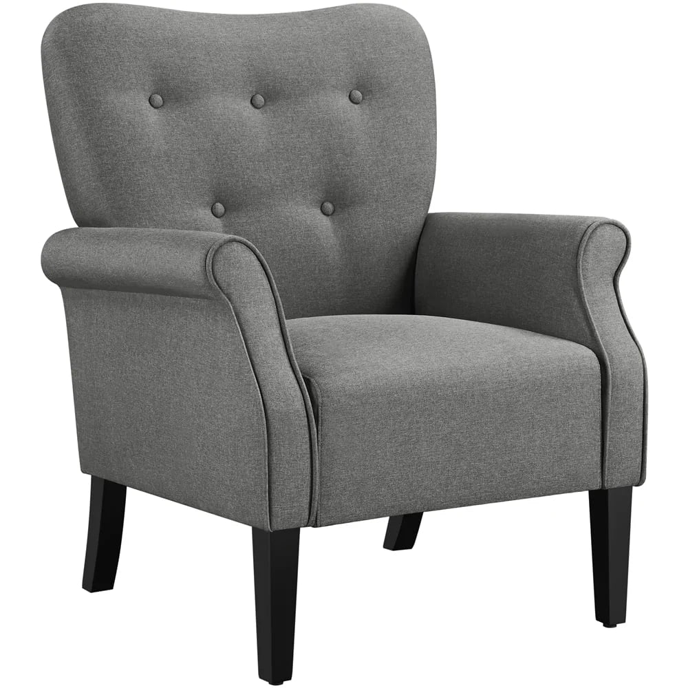 SMILE MART Mid-century Upholstered Fabric Accent Armchair for Living Room with Wooden Leg, Yellow