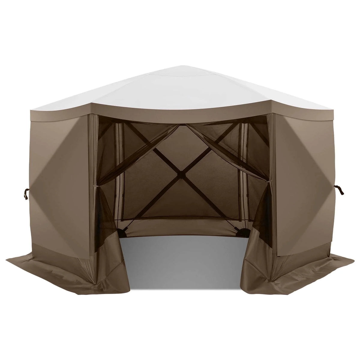 COBIZI 12x12 Pop Up Canopy Gazebo, Outdoor Canopy Tent Screen House with 5 sidewalls and Netting for Camping, Waterproof, UV Resistant, Ez Set-up Party Tent with Carrying Bag and Ground Stakes,Brown