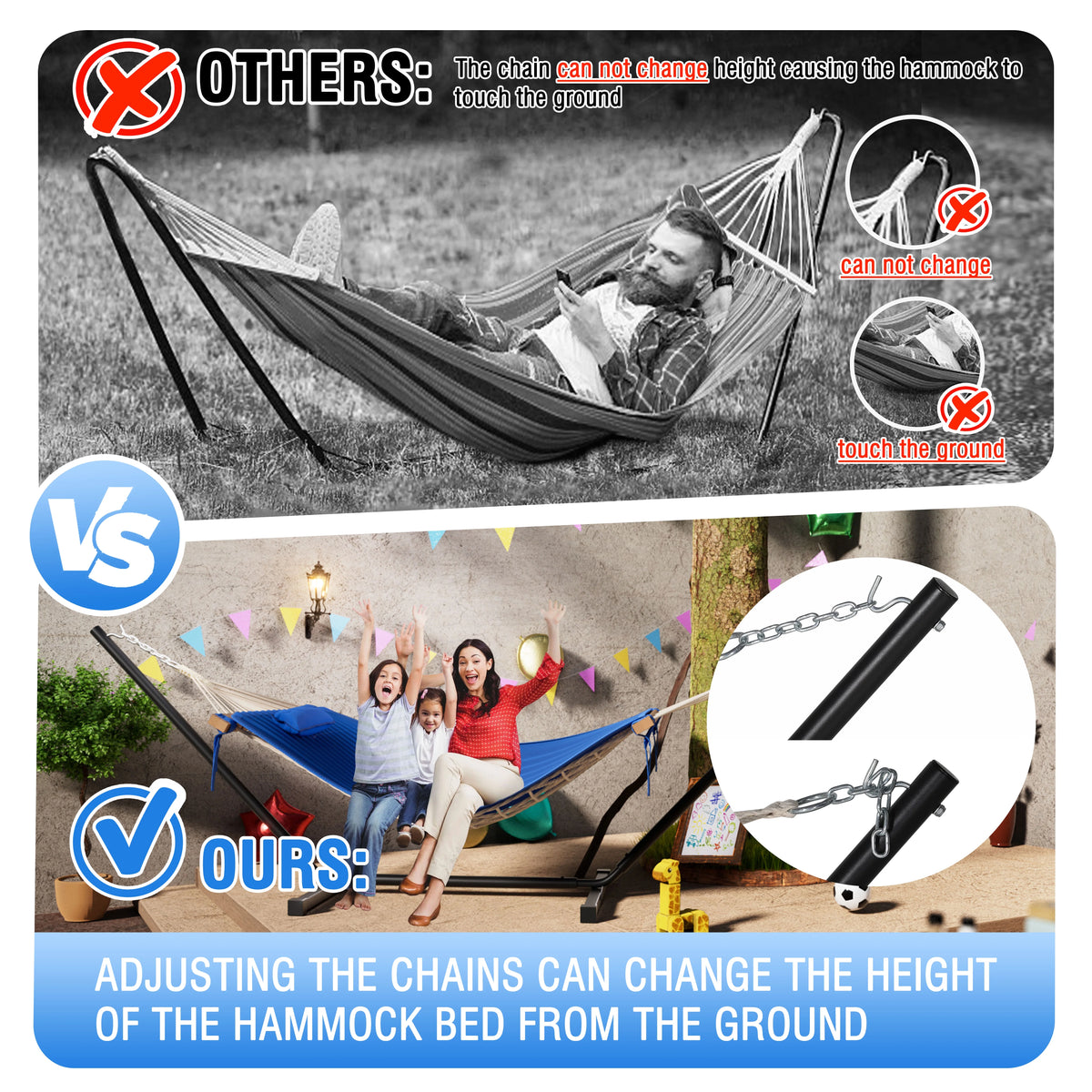 VEIKOUS 2-Person Hammock w/Metal Stand, Detachable Pad & Pillow 450lbs Weight Capacity, White