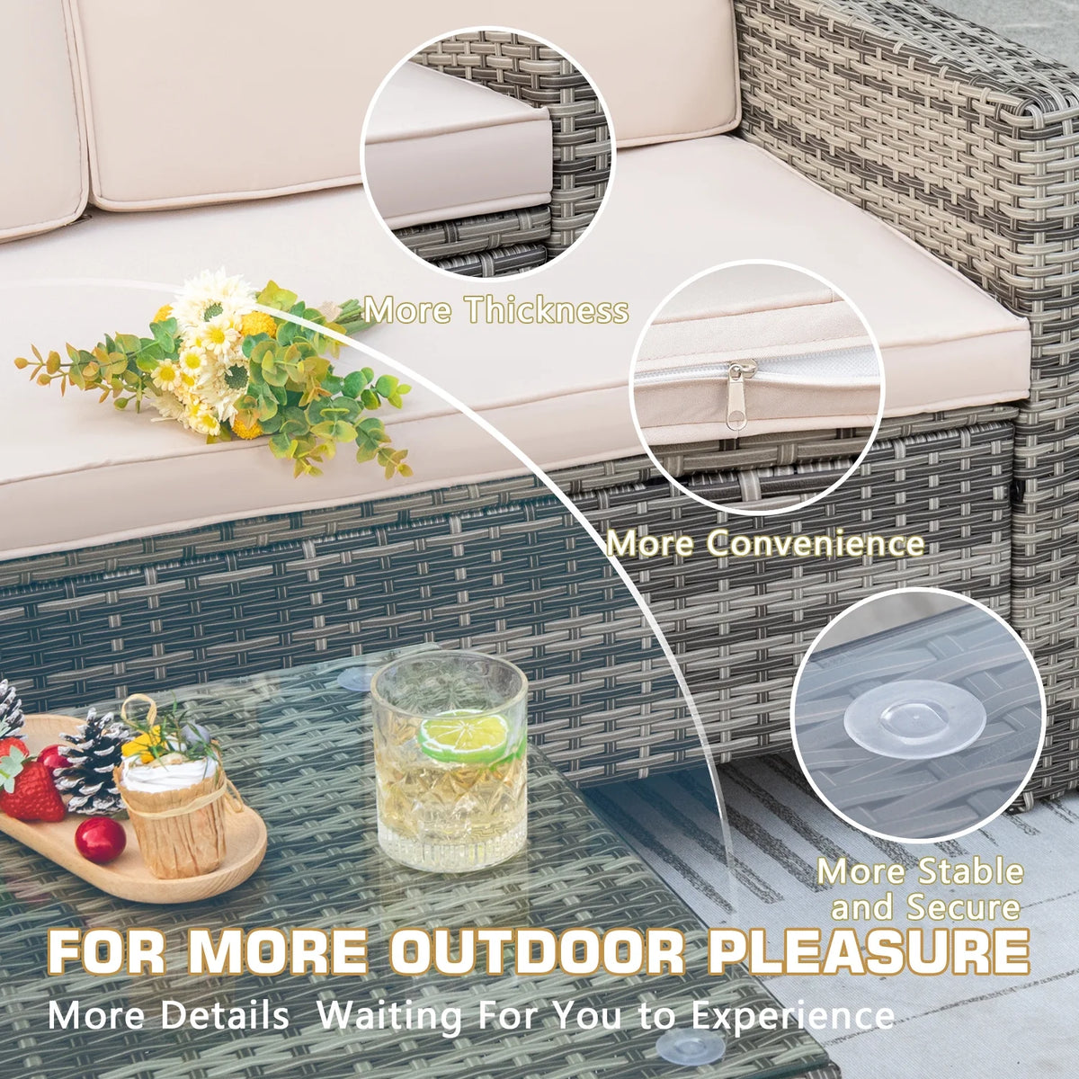 Lacoo 4 Pieces Patio Furniture Sets Rattan Chair Wicker Conversation Sofa Set Outdoor Tble and Chairs for Backyard Porch Garden Poolside Balcony, White