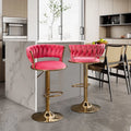 KINFFICT Upholstered Adjustable Swivel Barstool Set of 2, Velvet Bar Height Bar Stools Counter Height Bar Stools, Pink