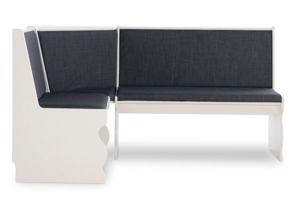 Linon Weston Corner Dining Breakfast Nook with Table and Bench, Seats 5-6, White Finish with Charcoal Fabric