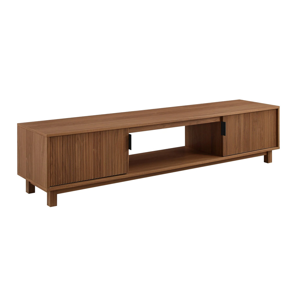 Walker Edison Mid-Century Modern Reeded 2-Door TV Stand for TVs up to 80, Coastal Oak