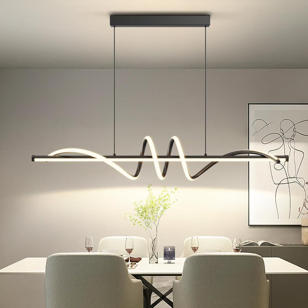 Modern Led Chandelier Dimmable Desk Linear Pendant Light with Remote Control Dimmable 3 Color Mode & Brightness Ceiling Lamp Dining Light Fixture for Kitchen Dining Room 39inch Black