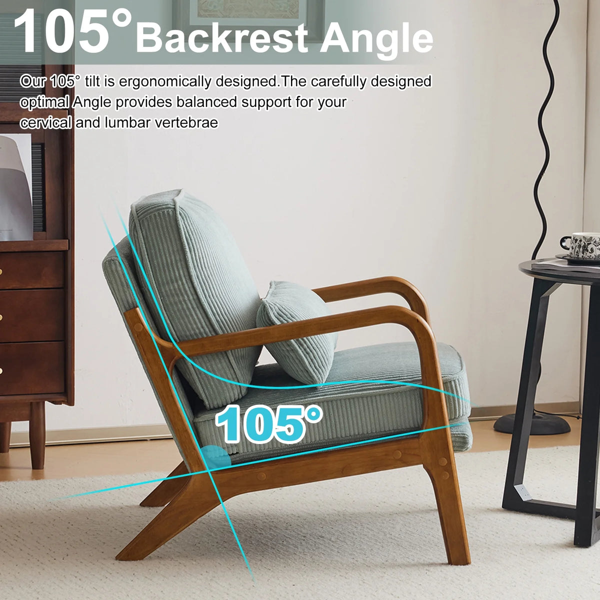 Ktaxon Accent Chair Corduroy Upholstered Armchair, Reading Club Chair with Pillow and Solid Wood Frame for Living Room Bedroom Furniture Off White