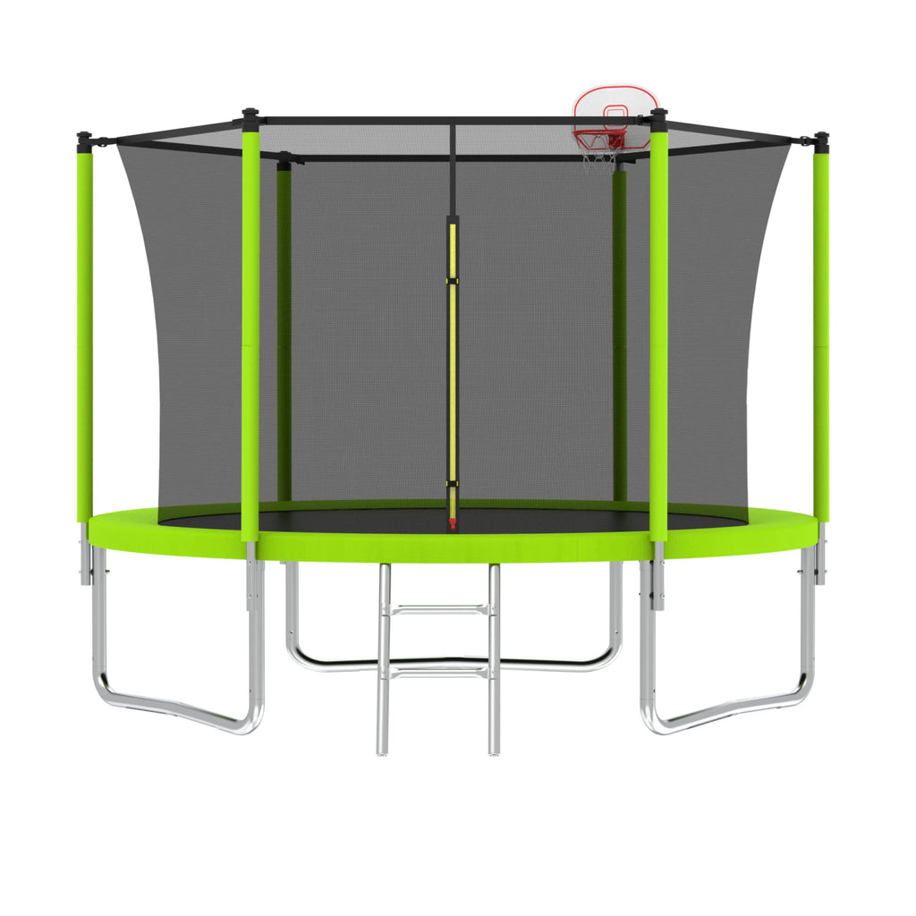 8FT Trampoline for Kids,Outdoor Trampoline with Basketball Hoop,Heavy-Duty Trampoline with Safety Enclosure Net,Blue