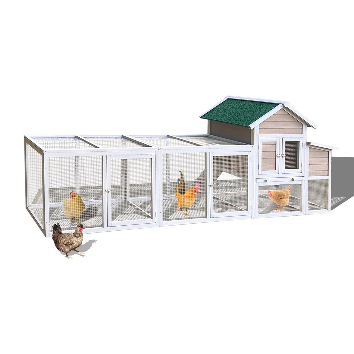 79.5 " Outdoor Poultry Cage, Large Wooden Bunny Cage Chicken Coop Hen House with 2 Runs, 2 Tier Waterproof Poultry Pen Enclosure for Rabbit Chicken Duck Small Animals