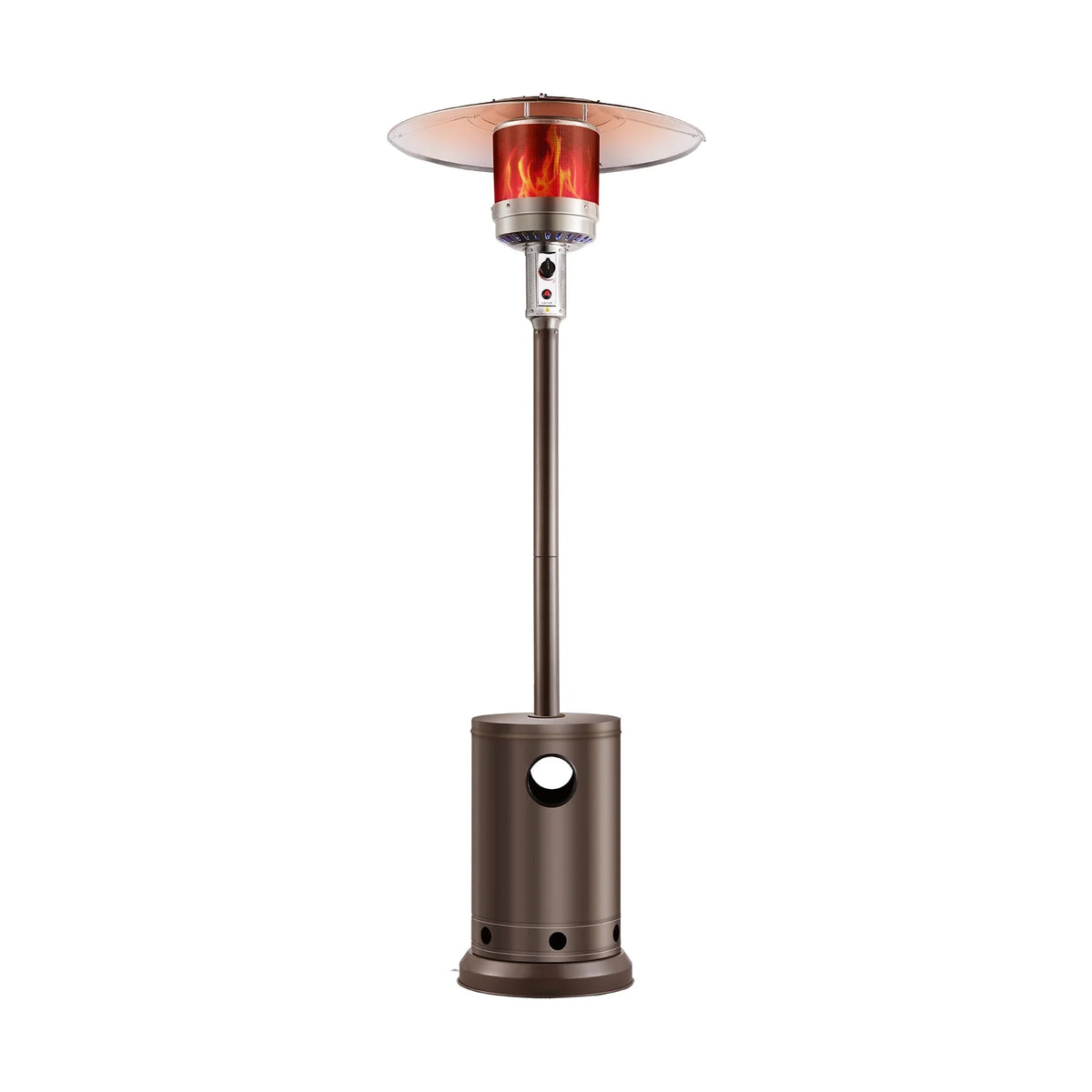 KFFKFF Outdoor Patio Heater, 50000BTU Propane Powered, Elegant Hammered Finish with Circular Table Feature, Durable Metal Burner & Portable Wheels, Ideal for Garden, Patio, Party, Backyard