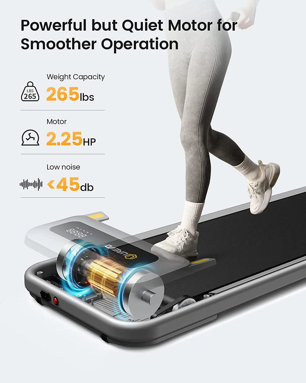 UREVO Walking Pad Under Desks Treadmill, 2.25HP 265lb Capacity for Office Home with Remote Control