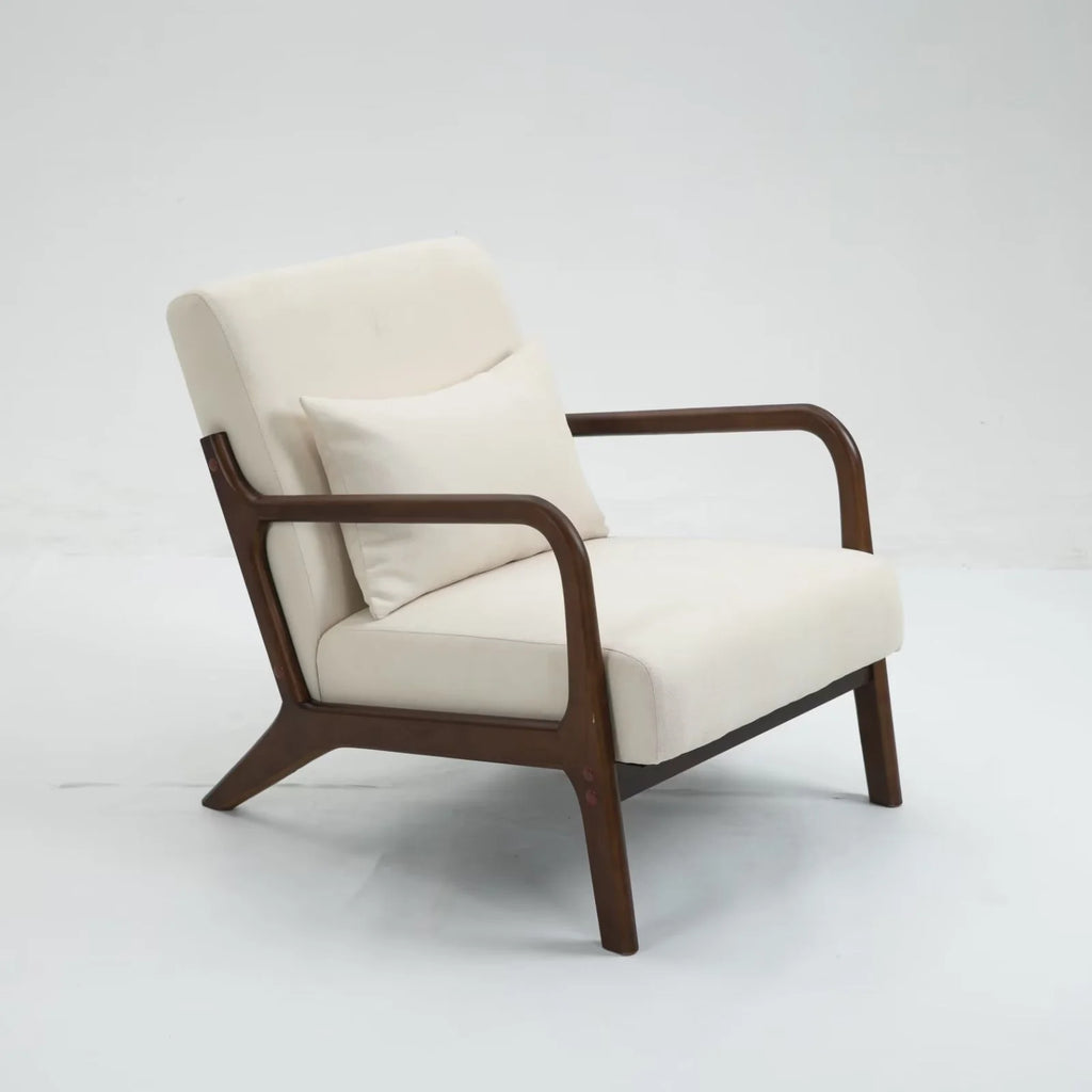 Modern Accent Chair, Upholstered Armchair with Wood Frame, Bronzing Cloth Single Sofa Chair with Lumbar Pillow for Living Room Bedroom Apartment, Orange