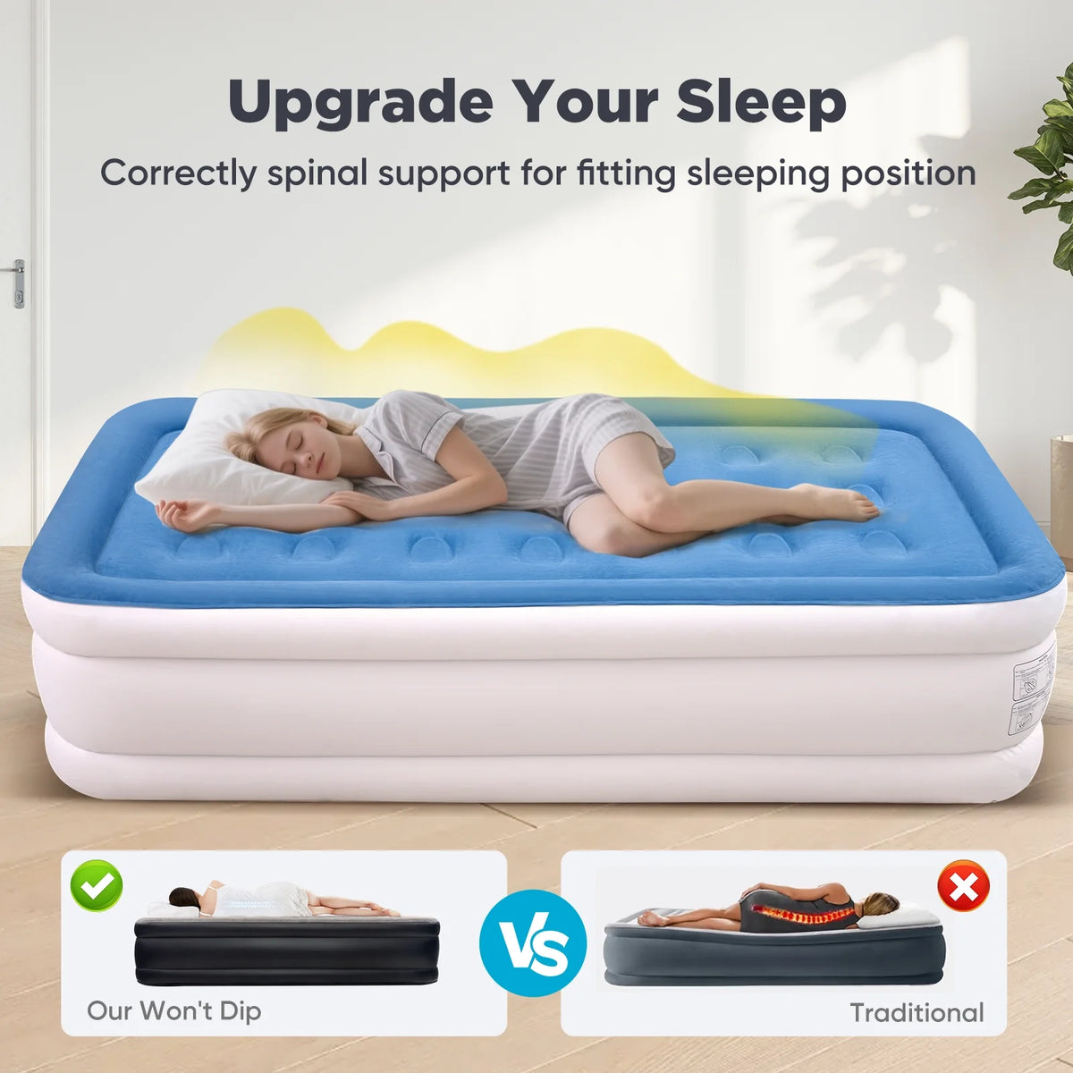 EGGORY King Size Air Mattress with Built-in Pump Inflatable Air Beds, Puncture-Resistant for Camping & Trip & Home