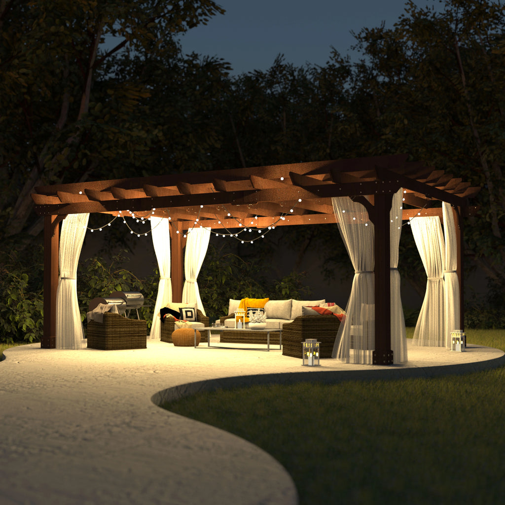 VEIKOUS 12'x10' Cedar Wood Pergola w/ Flat Roof and Ground Stakes for Outdoor Patio, Garden, Deck