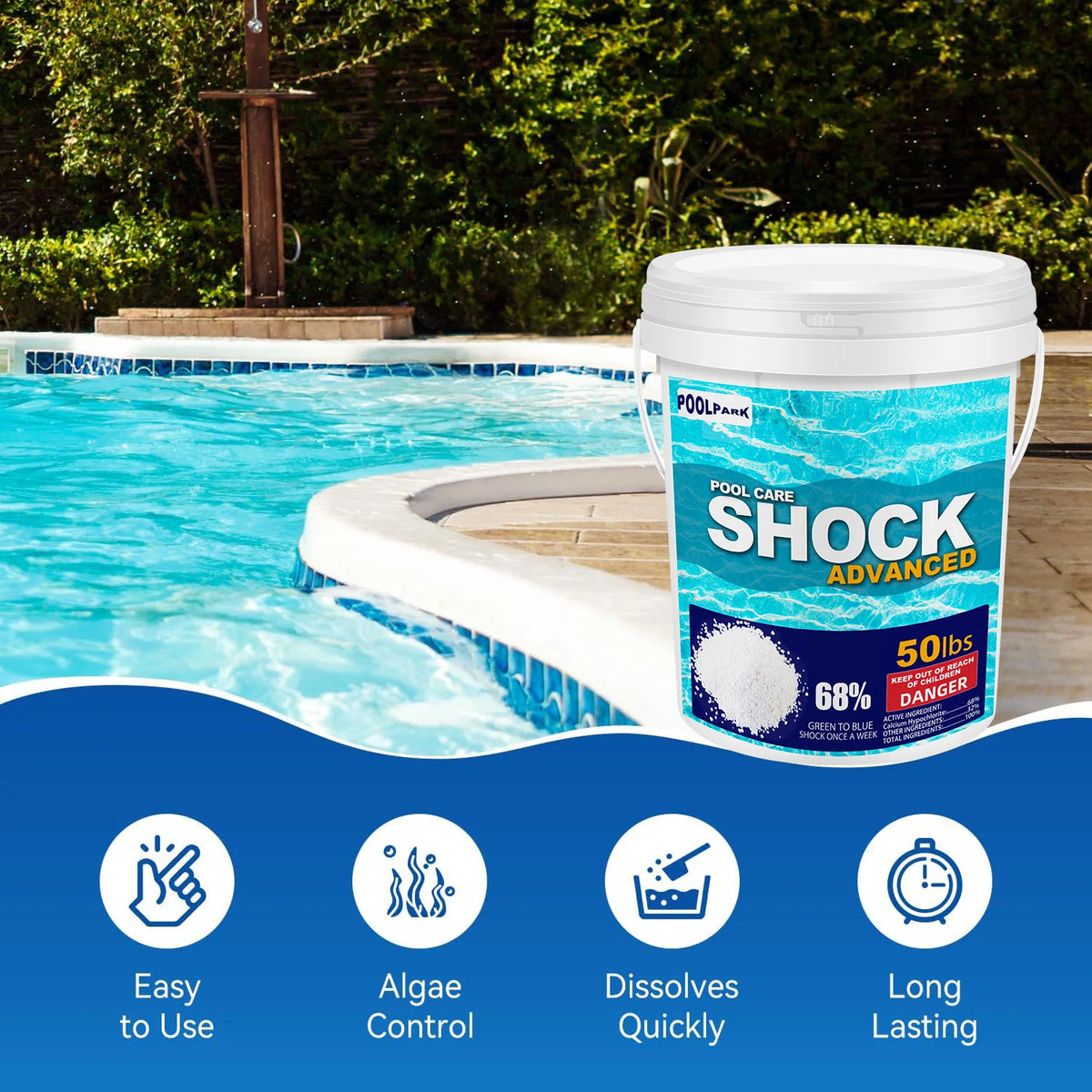 50lbs 68% Calcium Hypochlorite Pool Shock for Swimming Pools - Chlorine Granules Swimming