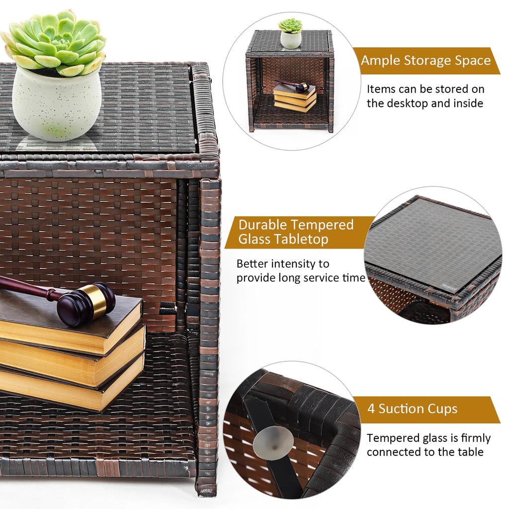 Costway 3PCS Patio Rattan Wicker Furniture Cushion Sofa Coffee Table Gray