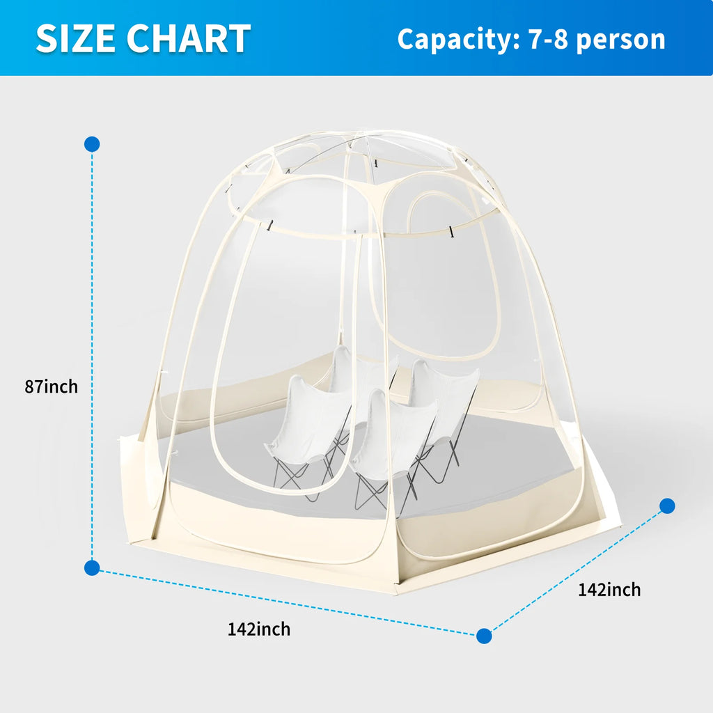 TABU Pop Up Bubble Tent, Sports Tent for 6-7 People, Portable Weatherproof Clear Tent, 10 x 10 ft