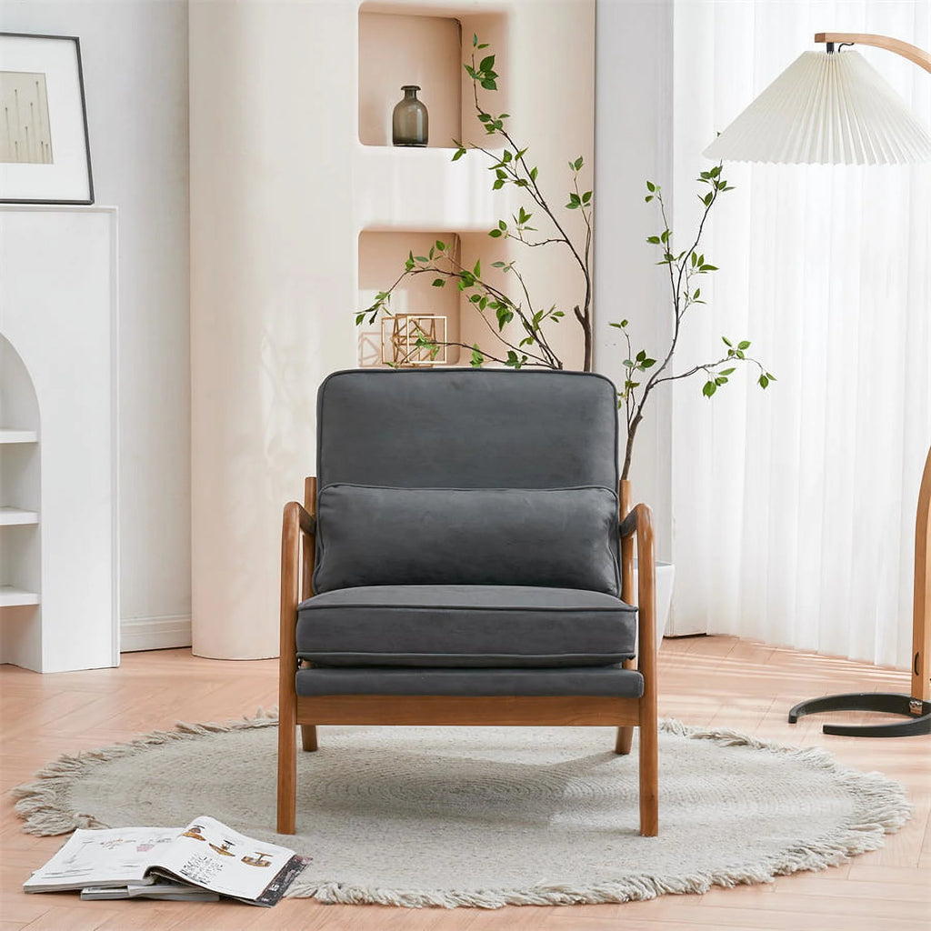 Modern Accent Chair, Upholstered Armchair with Wood Frame, Bronzing Cloth Single Sofa Chair with Lumbar Pillow for Living Room Bedroom Apartment, Orange