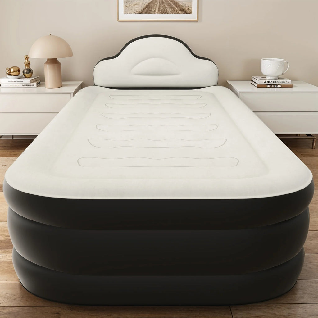 JWRWEF Twin XL Inflatable Air Mattress 18" Raised Bed with Built-in Pump, Headboard & Carry Bag, Portable Blow Up Bed for Guests, Travel, Camping